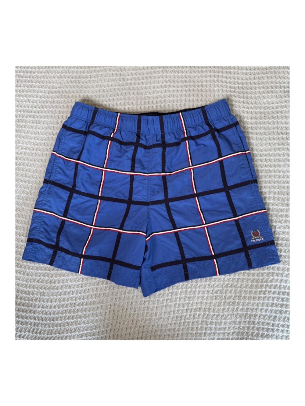 Vintage Tommy Hilfiger Swim Trunks Mens Large Blue White Red Shorts Y2K Beach